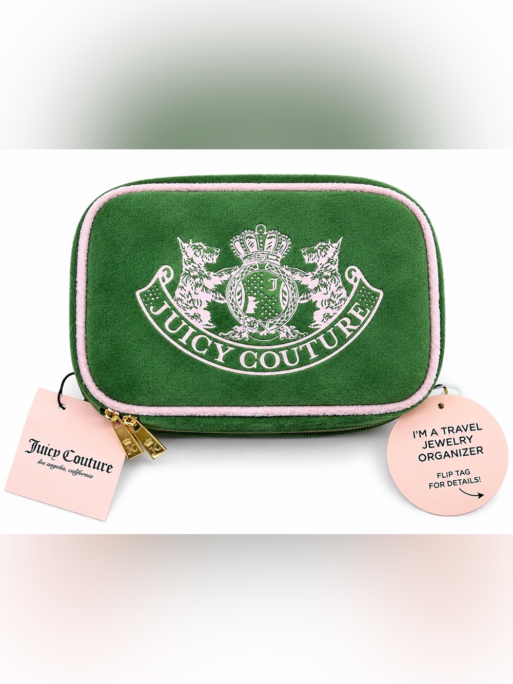 Juicy Couture Travel Jewelry Organizer Green Pink Velour Case NWT